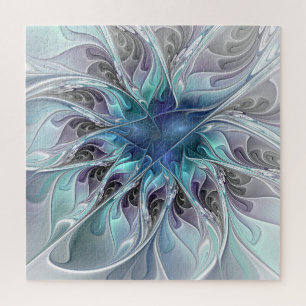 Puzzle Fleur Abstraite Fractale Moderne Avec Bleu