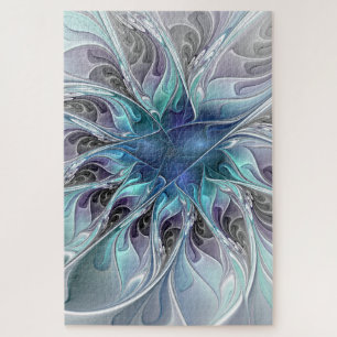 Puzzle Fleur Abstraite Fractale Moderne Avec Bleu