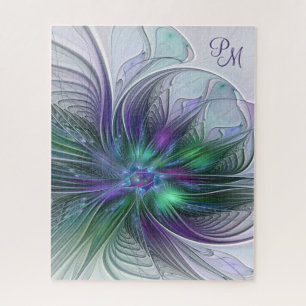 Puzzle Fleur Abstraite Moderne Monogramme Vert Violet
