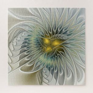 Puzzle Fleur argentée dorée Fantaisie abstraite Art fract