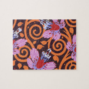 Puzzle Fleur Art Déco tourbillonnante rose et orange vibr