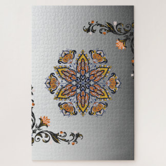 Puzzle Fleur céleste – Mandala floral noir et blanc