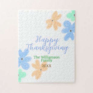 Puzzle Fleur d'aquarelle bleu orange vert hiverMerci