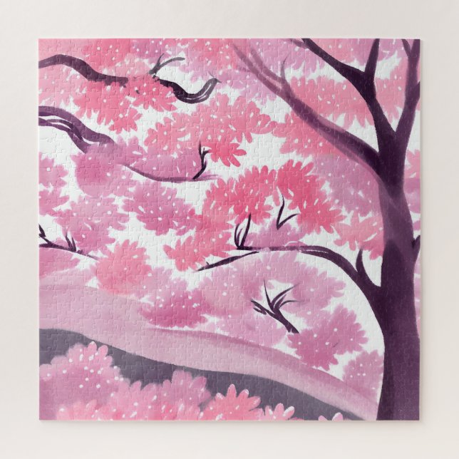 Puzzle Fleur de cerisier rose | Aquarelle naturelle (Vertical)