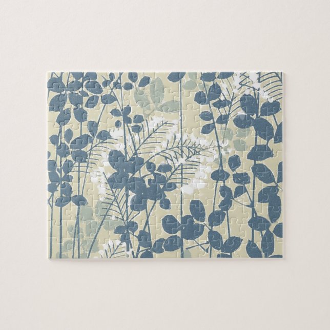 Puzzle Fleur de feuille bleue asiatique japonaise (Horizontal)