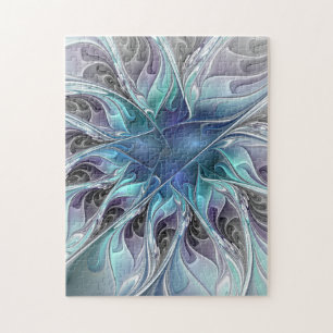 Puzzle Fleur de fractale moderne abstraite avec du bleu
