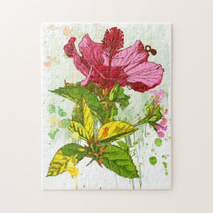 Puzzle Fleur de ketmie - peinture d'aquarelle
