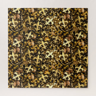 Puzzle Fleur de Lis noir et or et perles de football
