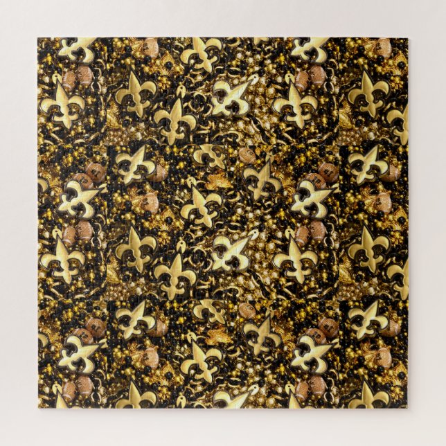 Puzzle Fleur de Lis noir et or et perles de football (Vertical)