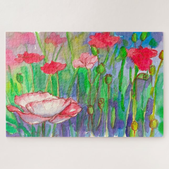 Puzzle Fleur de pavot orientale Jardin aquarelle peinture (Horizontal)