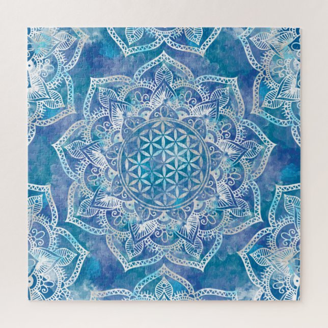 Puzzle Fleur de vie à Lotus - Aquarelle Bleu (Vertical)