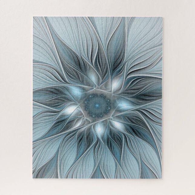 Puzzle Fleur Joyeuse Abstrait gris bleu floral Fractal (Vertical)