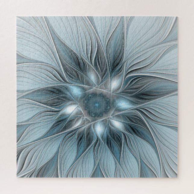 Puzzle Fleur Joyeuse Abstrait gris bleu floral Fractal (Vertical)