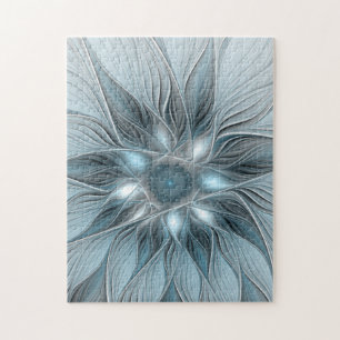 Puzzle Fleur joyeuse abstraite fleur grise bleue fractale