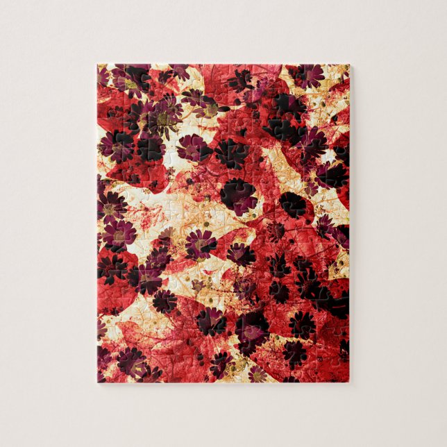 Puzzle Fleur marguerite jaune rouge motif design abstrait (Vertical)