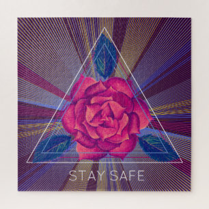 Puzzle Fleur rose rose simple, forme triangulaire dorée, 