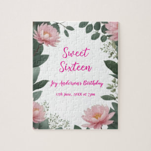 Puzzle Fleur rose vintage vert eucalyptus 16e anniversair