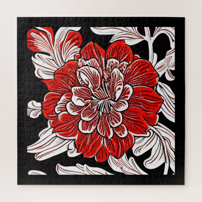 Puzzle Fleur rouge noir et blanc Art Nouveau (Vertical)