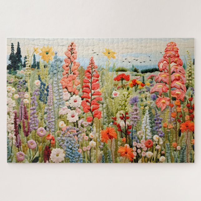 Puzzle Fleur sauvage de printemps brodé (Horizontal)