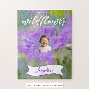 Puzzle Fleur sauvage violette photo et nom personnalisés