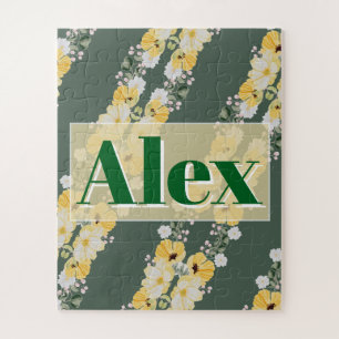 Puzzle Fleurs aquarelles modernes et fond vert