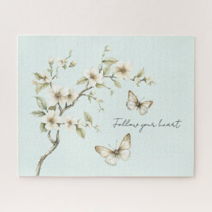 Puzzle Fleurs blanches de menthe Papillons  