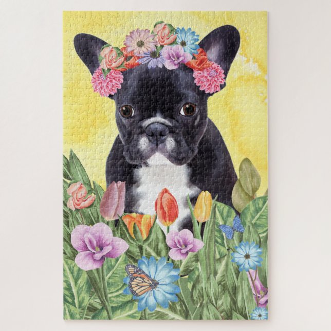 Puzzle Fleurs Bulldog françaises (Vertical)