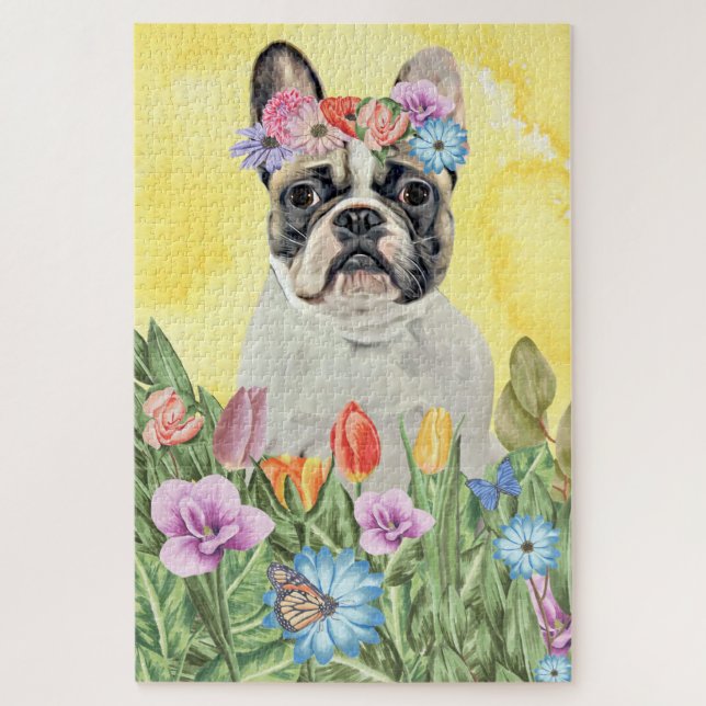 Puzzle Fleurs Bulldog françaises (Vertical)