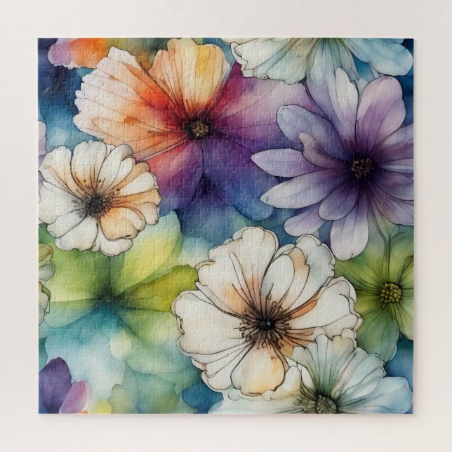 Puzzle Fleurs colorées en Aquarelle (Vertical)