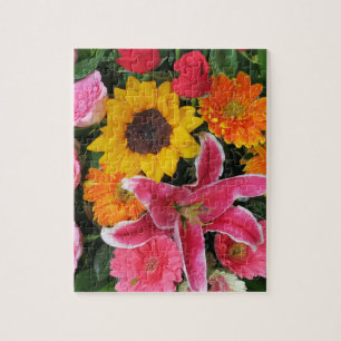 Puzzle fleurs+ colorées, gnome de jardin+, calla+ l