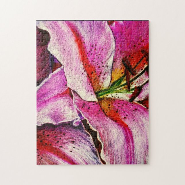 Puzzle fleurs contemporaines rose rouge et noire moderne (Vertical)