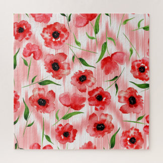 Puzzle Fleurs d'aquarelle : ikat de pavot.