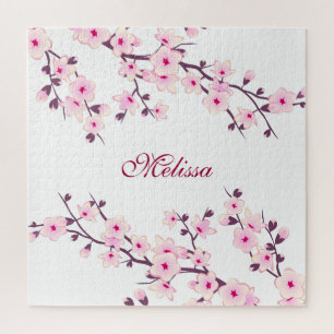Puzzle Fleurs de cerisier Monogramme rose blanc