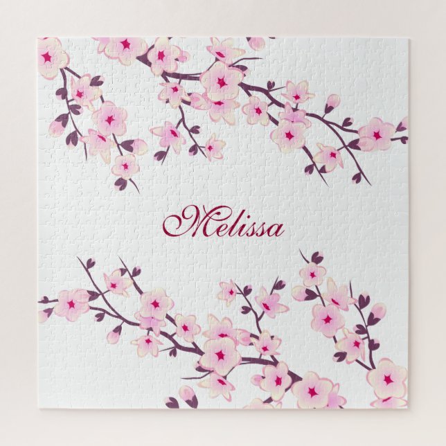 Puzzle Fleurs de cerisier Monogramme rose blanc (Vertical)