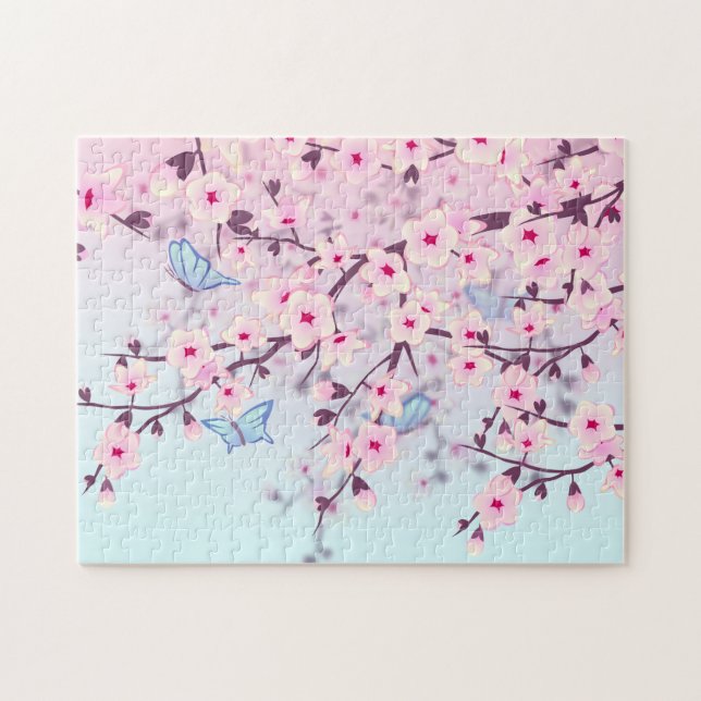 Puzzle Fleurs De Cerisiers Et Papillons (Horizontal)
