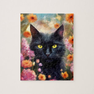 Puzzle Fleurs de chats noirs Jardin Chat 736