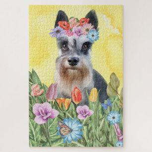 Puzzle Fleurs de chiens Schnauzer miniatures