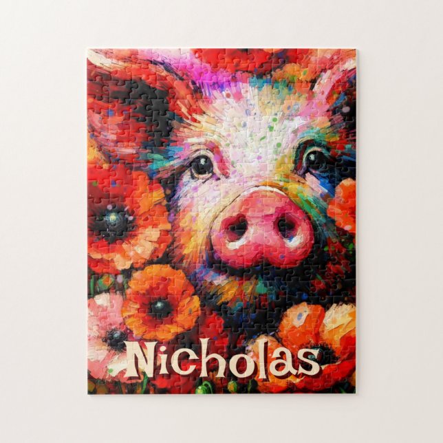 Puzzle Fleurs de cochon rouge impressionniste Personnalis (Vertical)
