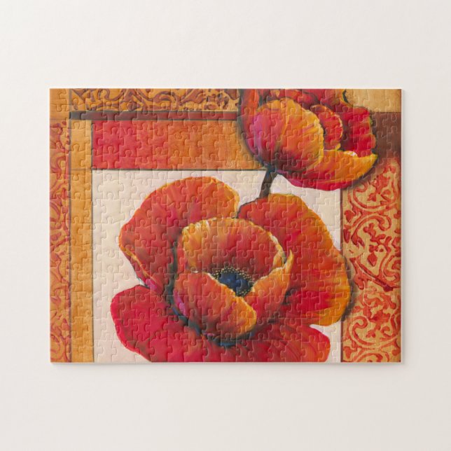 Puzzle Fleurs de pavot sur Tan et Arrière - plan orange (Horizontal)