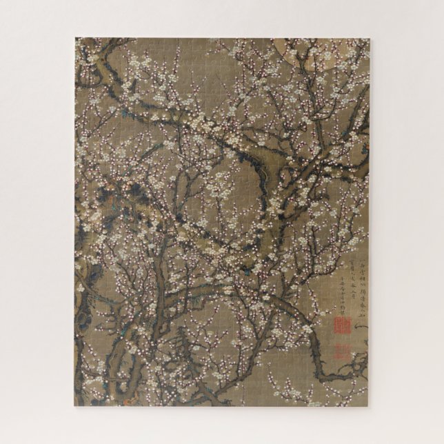 Puzzle Fleurs de prunes blanches et lune par Ito Jakuchu (Vertical)