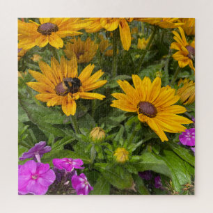 Puzzle Fleurs de Rudbeckia jaune Pink Phlox et abeille
