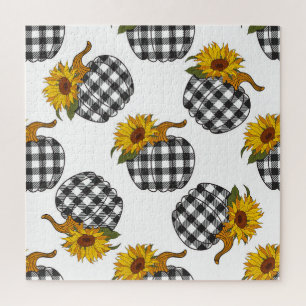 Puzzle Fleurs de soleil, citrouille plaid, décoration de