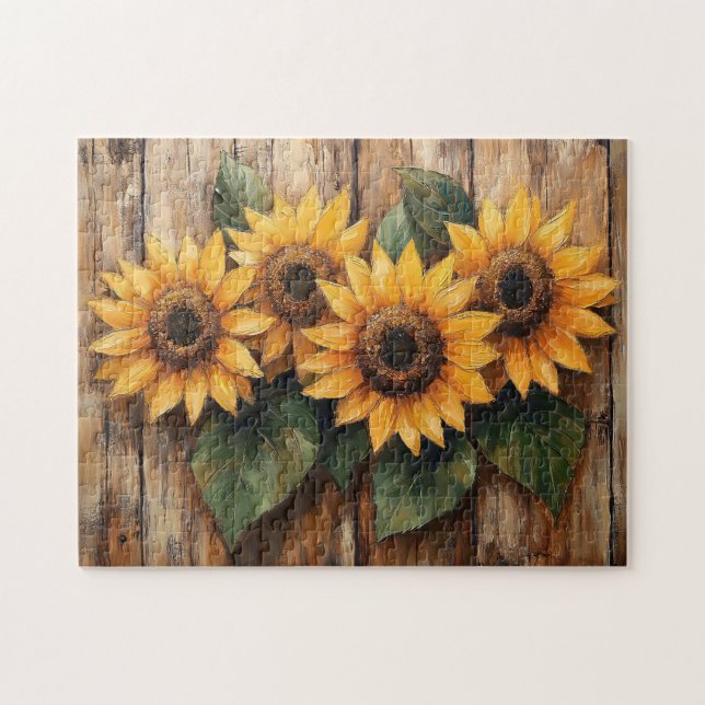 Puzzle Fleurs de soleil rustiques sur bois (Horizontal)