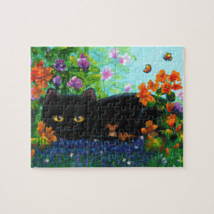 Puzzle Fleurs de souris de chat noir amusantes Créationar