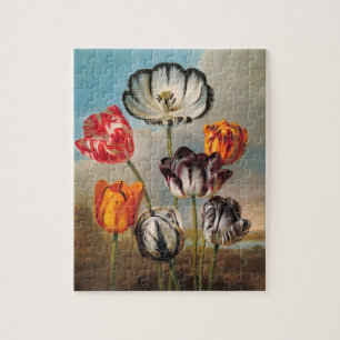 Puzzle Fleurs de tulipes panachées vintage dans un paysag
