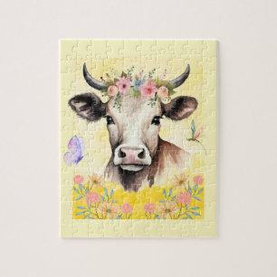 Puzzle Fleurs de vache aquarelle dans un pré