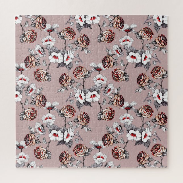 Puzzle Fleurs dessinées à la main, motif d'aquarelle rose (Vertical)
