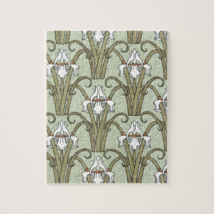 Puzzle Fleurs d'iris Art Nouveau vintage dans un jardin
