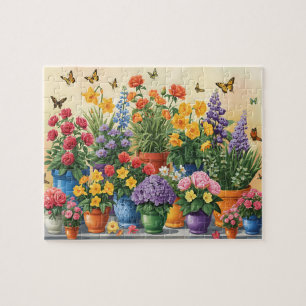 Puzzle Fleurs en pot vibrantes et papillons