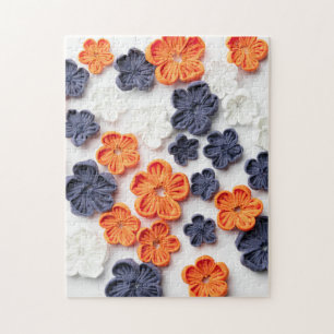 Puzzle Fleurs en tissu cousu à la main printemps orange b